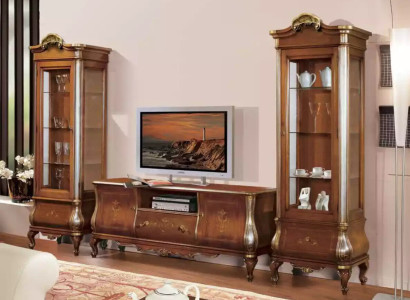 Klassische Wohnzimmerwand RTV 2x Vitrinen Massivholz Möbel TV-Regal Neu